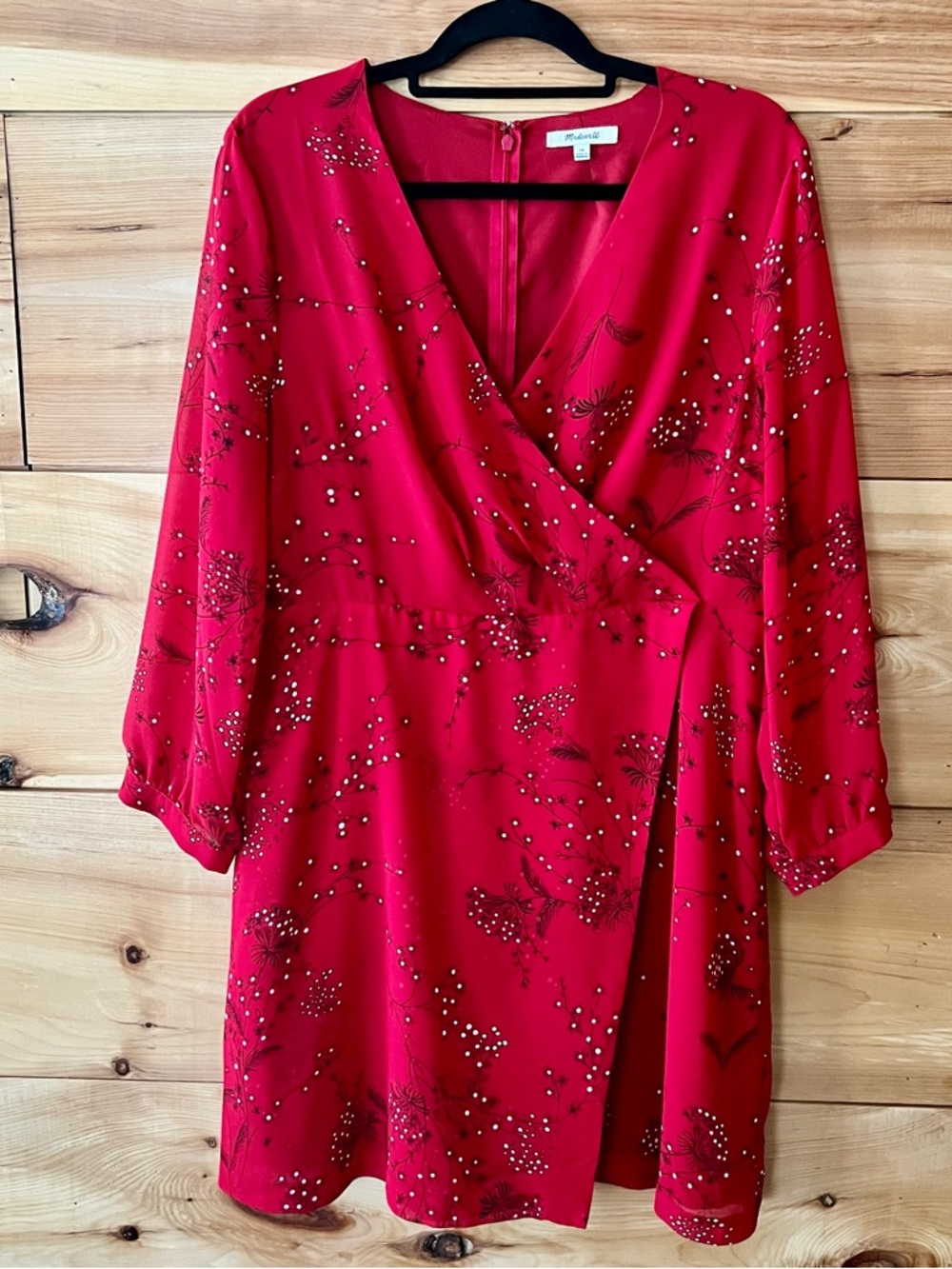 Madewell Red Wrap-Style Midi Dress w/Dainty Floral Print Lightweight Feminine